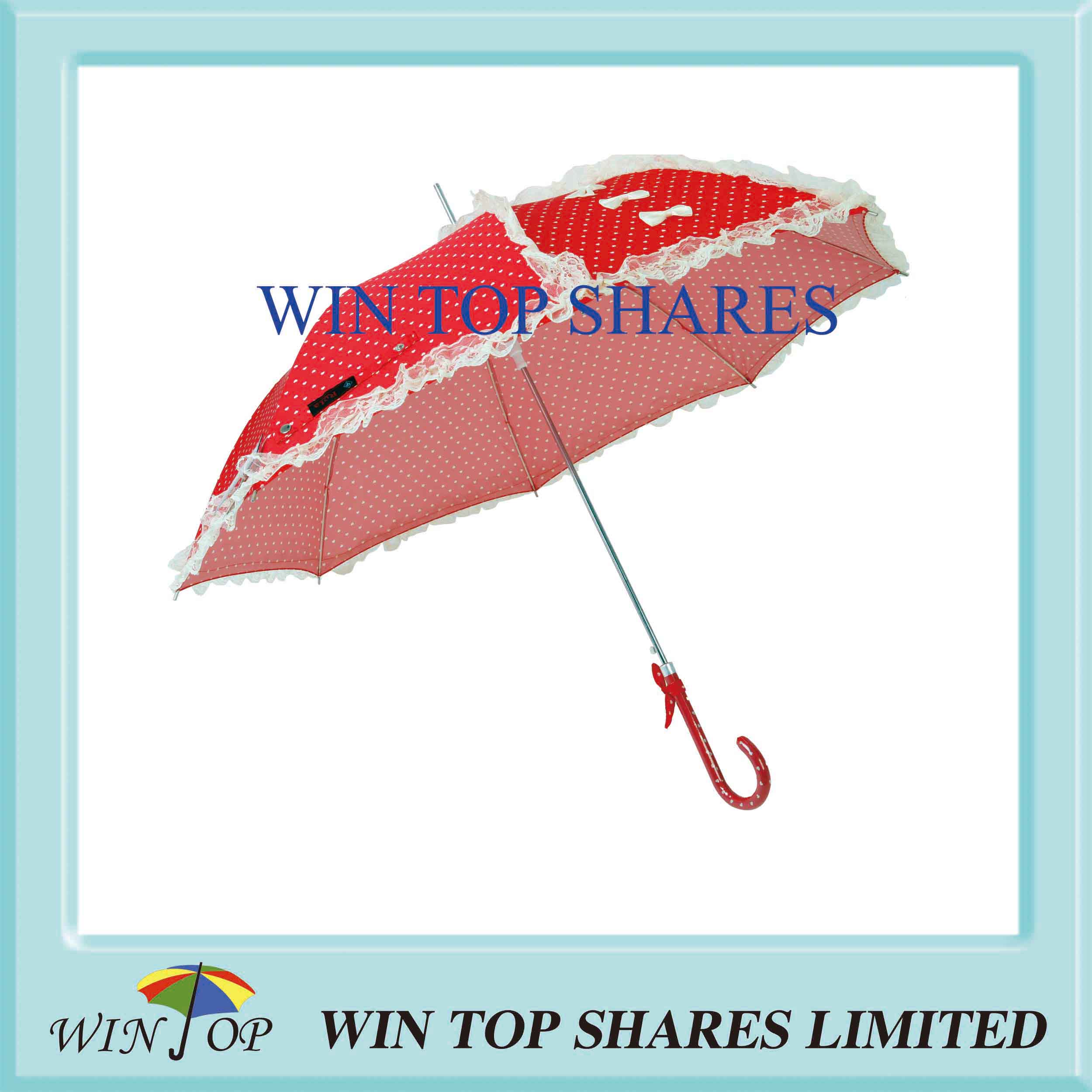 Red Auto Stick DOT Print Queen Umbrella with Lace