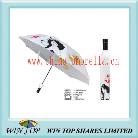 21" 3 fold polyester bottle umbrella